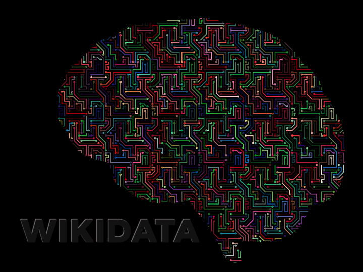 Wikidata and a brain that looks like circuits, in the Wikidata colors